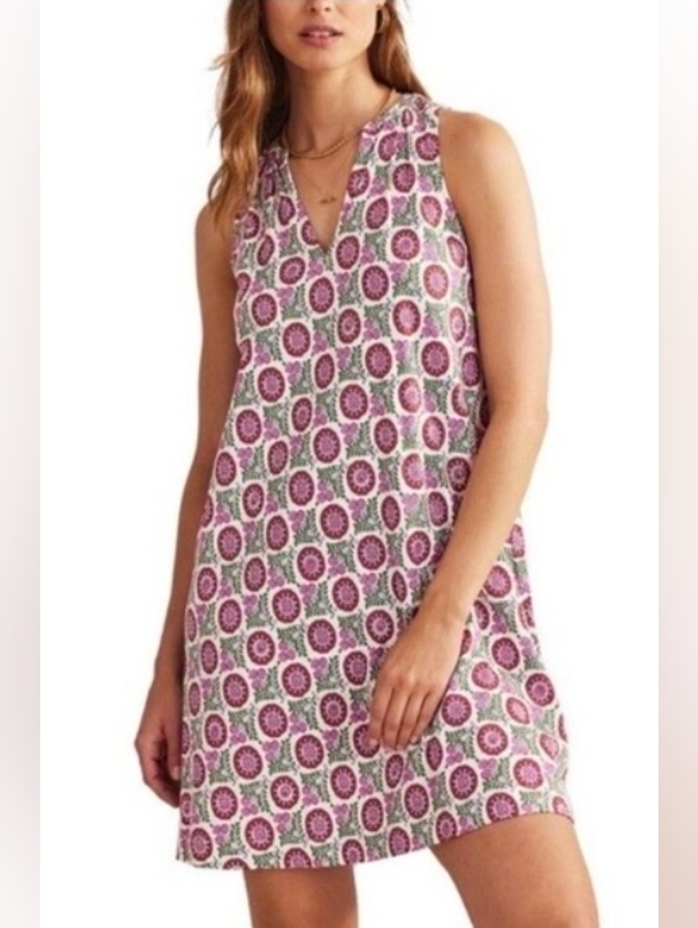 Boden Notch Neck Gin Fizz Floral Pink and White Dress 10